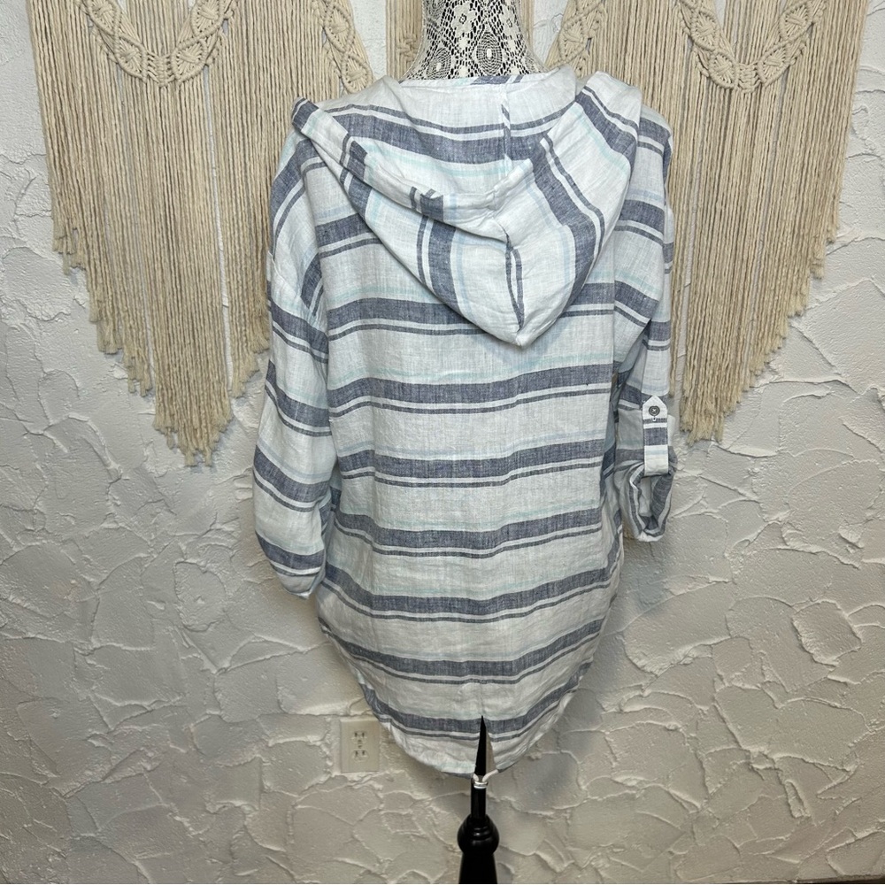 Charlie B 100% linen Hooded Duster With Roll Up Sleeve Women’s size Small - Picture 10 of 12